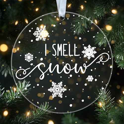 I Smell Snow Ornament - Unique Merry Christmas - Xmas Tree Decoration - Acrylic Ornament with White Ribbon - Free Box - Happy Holiday