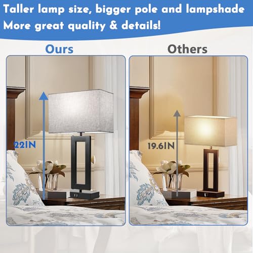 MoMyofdy 22’’ Gray Daylight Touch Control Table Lamp Set of 2 with USB Ports, Dimmable Bedside Lamps for Bedroom & Living Room