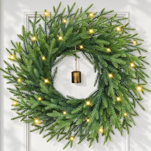 2 Pcs 24 Inch Christmas Wreath with Lights for Front Door (2 Pack) Yastouay
