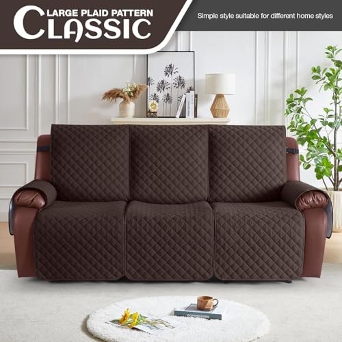 KinCam Waterproof Recliner Sofa Cover 3 Seater Chocolate - Washable, Non-Slip Fit