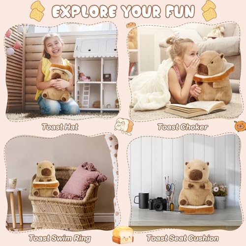 Toast Capybara Plush Pillow Capybara Stuffed Animal Toy with Bread Choker Cute Capybara Peluche for Girls Boys Kids