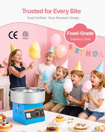 VEVOR Commercial Cotton Candy Machine 1000W Electric Blue Slant Surface with 15