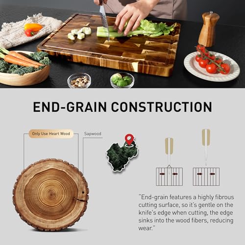 Large End Grain Cutting Board for Kitchen with Non-slip Feet, Acacia