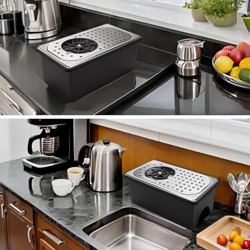 Stainless Steel Cup Rinser with Base & Drip Tray - 13.38 x 7.48 x 5.7 Inches, Silver A