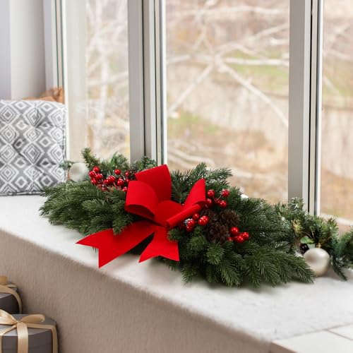 Yalikop 24.5 Inch Christmas Swag with Lights, Red Bow & Berry Decoration
