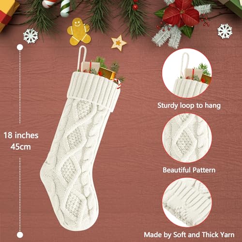 Kunyida Pack of 6 18" Burgundy Ivory Green Knit Christmas Stockings - Rustic Cable 6-Pack