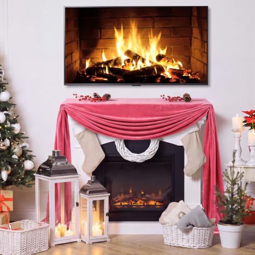 Pink Velvet Christmas Mantel Garland 16.4 ft with Ties & Pins (Brand: Teyva Daily) - Extra-Long Winter Decor