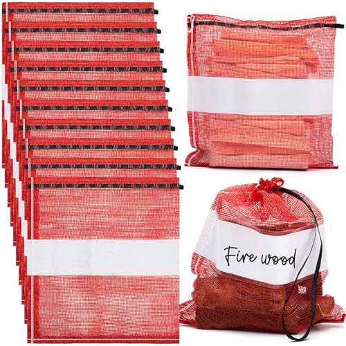 GliCraft 100 Pcs Mesh Firewood Storage Bags with Drawstring, 22 x 24 Inch