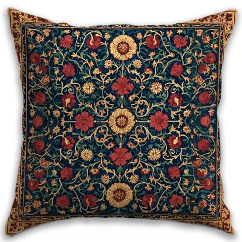 William Morris Inspired Abstract Vintage Floral Design Throw Pillow Covers Home Decor Art Pillowcase Cushion Cover for Bed Sofa Living Room, Car Indoor and Outdoor (Brown&Red, 18x18inches)