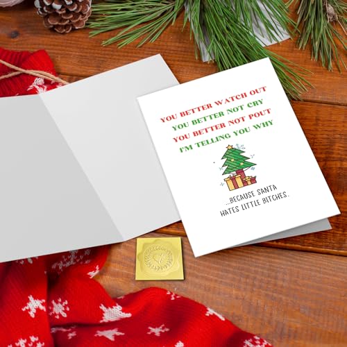 Funny Christmas Card for Female Friend - Rude Bestie Santa Hates Little Bitches