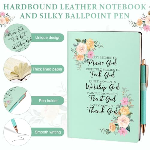 LemonRoad Green 6-Piece Christian Gift Set: 17oz Stainless Water Bottle + Cosmetic Bag, Notepad & Pens
