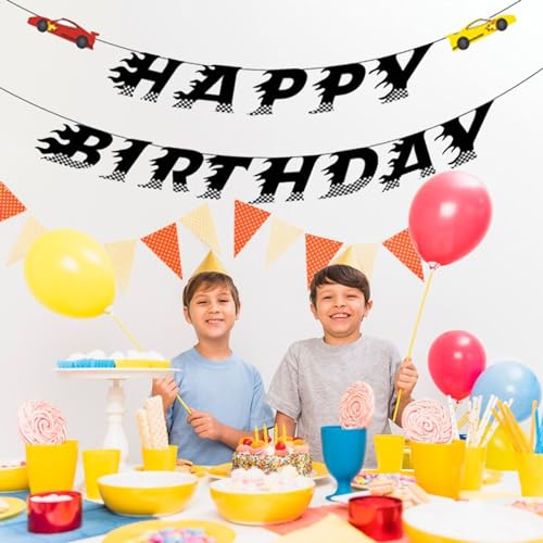 GLASNES Race Car Birthday Banner 6.3 x 4.7 in - Colorful Party Decorations