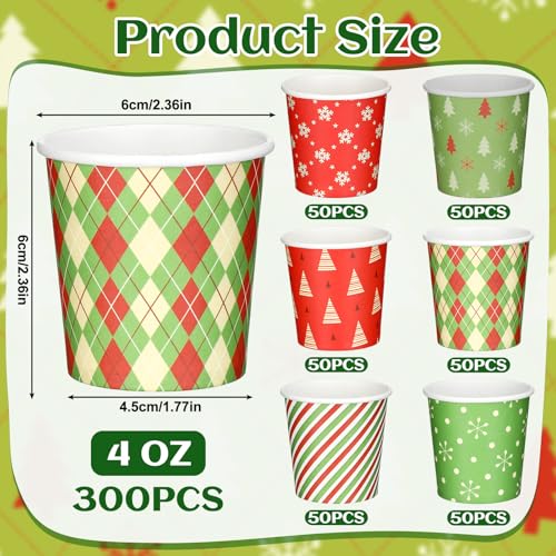 Maxcheck 300 Pack Christmas Disposable Paper Cups 4oz Holiday Party Drinkware
