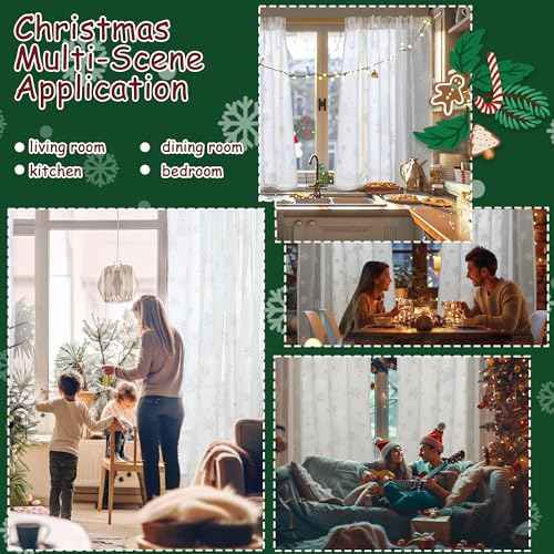 BGment Christmas Curtains for Living Room 84 Inches Long 2 Panels - Snowflake Linen Look Sheer White Curtains Rod Pocket Window Drapes for Bedroom Xmas Holiday Decoration, Each Panel 52 x 84 Inch