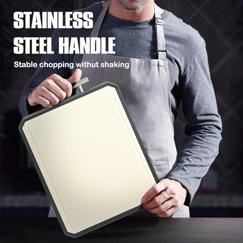 SNOWCLAD 2-Pack Stainless Steel & Wheat Straw Kitchen Cutting Boards with Juice Groove