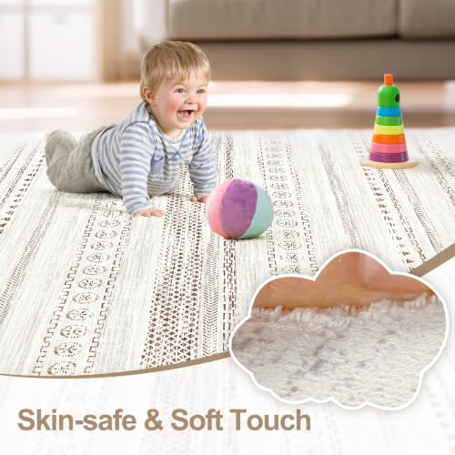 Kakania 8x10 Washable Area Rug - Boho Geometric Home Decor, Brown, Non-Slip, Machine Washable, Low-Pile for Living Room