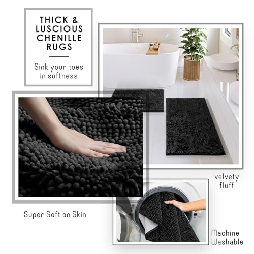 Clara Clark Black Bathroom Set with Shower Curtain & Rugs - Complete 12-Piece Kit