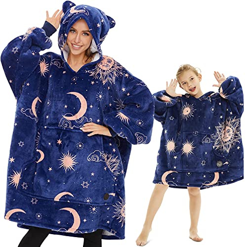 Adult & Kid Blanket Hoodie Set - Oversized Sherpa Wearable Blanket for Family Cozy Lounging