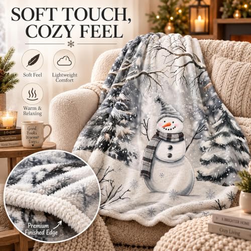 Zzkol Gray Snowman Winter Throw Blanket 50" x 60" - Flannel Christmas Decor