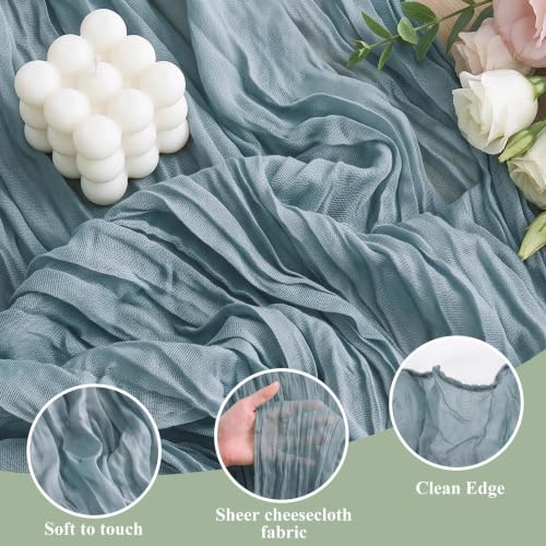 Wokceer 3 Pack Dusty Blue Cheesecloth Table Runners 17x108 Inches for Elegant Table Decor