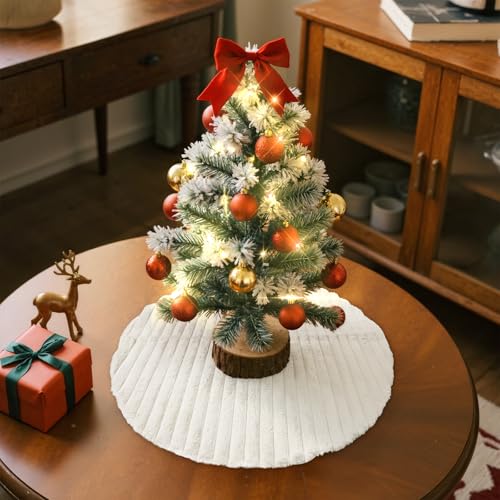 Lanpn 16 Inch White Faux Fur Christmas Tree Skirt - Round Plush Xmas Mat