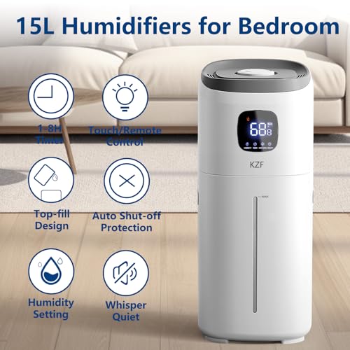 15L Large Room Humidifier for Bedroom & Nursery, 2000 Sq.ft Coverage, Quiet 26dB, Auto Shut-Off, 3 Mist Levels & Aromatherapy Diffuser