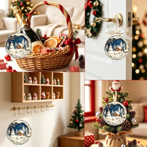 VYBRID 2026 Snowman Cabin Deer Christmas Ornament - White-Blue Variant