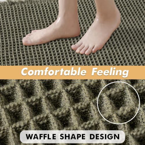 MIULEE Green Waffle Bathroom Rugs Set of 2, 18x30 Inch Non-Slip Bath Mats