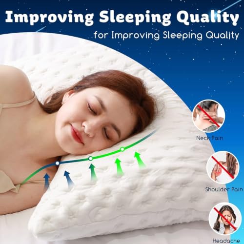 KUCEY Queen Size Crescent Cooling Side Sleeper Pillow for Neck & Shoulder Pain - Washable Cover, Adjustable Memory Foam, Luxury Support, White