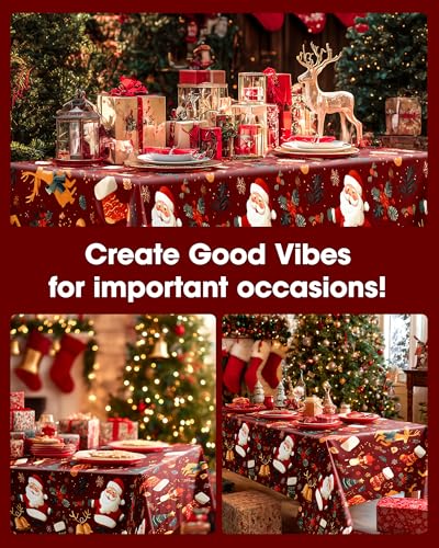 Pureegg Disposable Plastic Table Cloth 8 Pack 54 x 108 Inches Christmas Red Rectangle
