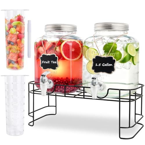 MR.KIANGCI 1.5 Gallon Double Glass Drink Dispenser Set with Stand & Infuser
