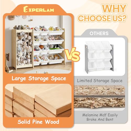 EXPERLAM Kids Toy Storage Organizer 47.2" White 2-in-1 Plush & Toy Rack