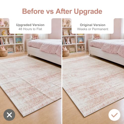 Pink Washable Area Rug 5x7 for Living Room & Bedroom - Pink-White, Soft & Cushioned
