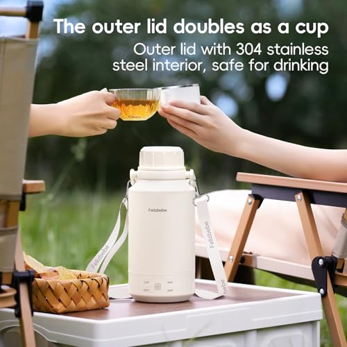 Felizbebe White Portable Electric Kettle 33.8oz with 4 Temp Settings & Fast Boiling