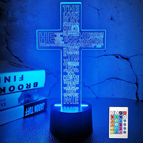 FULLOSUN Jesus Cross 3D Night Light, Christ Optical Illusion Lights 16 Colors Change with Remote Control, The Lord Desk Lamps Room Home Decor Xmas Birthday Easter Gifts
