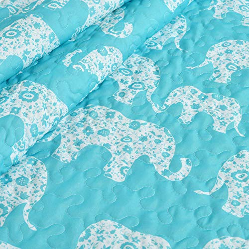 Lush Decor Elephant Parade Sherpa Throw Blanket 50" W x 60" L, Aqua - Elephant Blanket for Kids - Plush Throw Blankets for Bed - Blue Couch Blankets