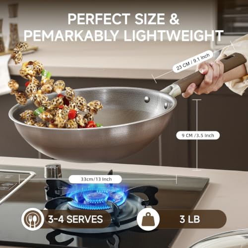 13-Inch Titanium Hybrid Wok with Lid Nonstick Stir-Fry Pan Induction Ready