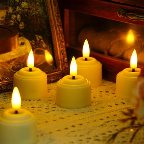 Rechargeable LED Tea Light Candles with Remote & Charging Station - Flameless Ivory Set of 12