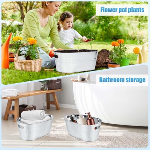 OBTANIM 4 Pack Galvanized Ice Buckets - 4 Gallon Metal Champagne Drink Coolers with Handles, Silver
