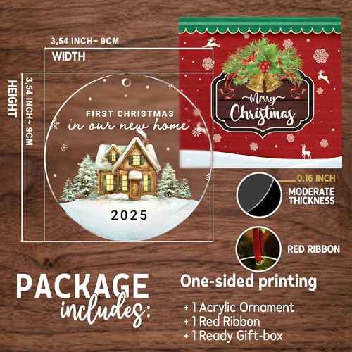 New Home Christmas Ornament 2025 ? First Christmas in Our New Home Acrylic Keepsake ? First Home Christmas Ornament ? Housewarming Gift for Couples, Family, or Homeowners