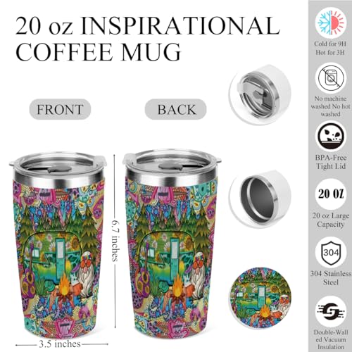 Jeilink CampingVan 20oz Insulated Travel Tumbler with Lid - Stainless Steel Hot Cold Mug for Camper, Travel, Gifts