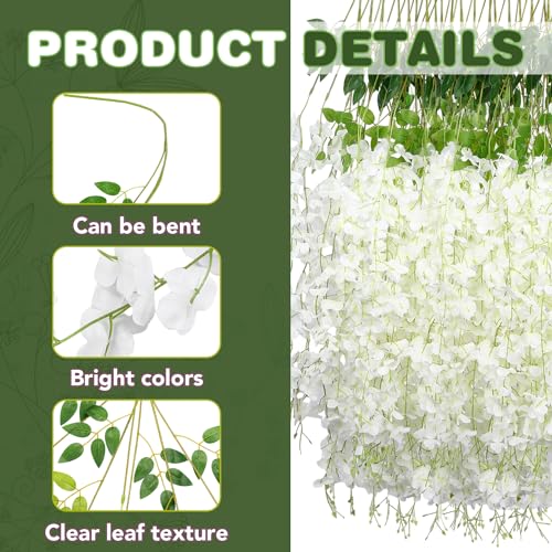 Artificial White Wisteria Hanging Flowers 12-Pack - Decorative Faux Vines for Wedding and Party Decor