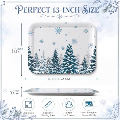 White Winter Holiday Serving Trays Set of 4 Melamine Platters for Xmas & Parties