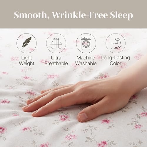 Queen Microfiber Bed Sheets Set - Floral Rose Pattern, Wrinkle-Free, Deep Pockets