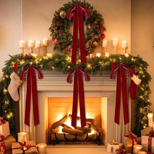6 PCS Large Velvet Bows for Christmas Tree 23.6x8.7 Inch Rustic