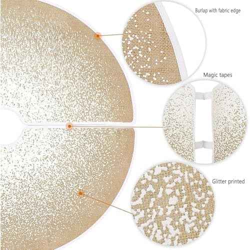 MACTING Christmas Tree Skirt 23 Inch Small Tree Skirt with Glitter Snowcapped Printed Mini Burlap Tree Mat Cover for Christmas Holiday Party Home Indoor Xmas Decorations