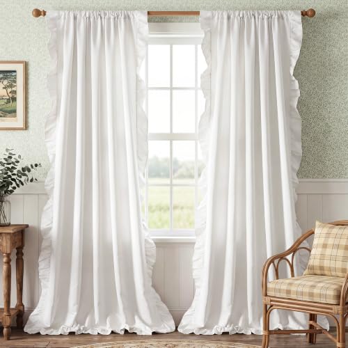 StangH White Ruffle Curtains 52x84 Inches Pack of 2 Shabby Chic Style