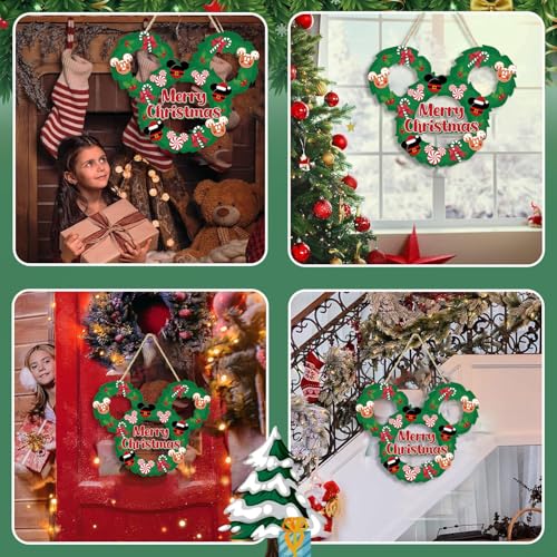 Christmas Mouse Wooden Door Sign - Holiday Welcome Decor, 13.4x12 inch