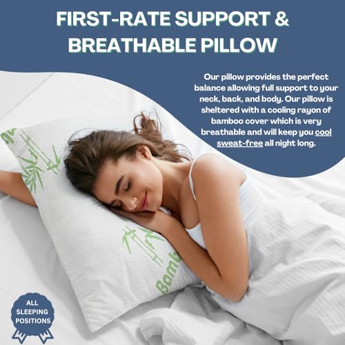 DreamField Linen King Size Set of 2 Memory Foam Bamboo Pillows - Adjustable & Breathable Support