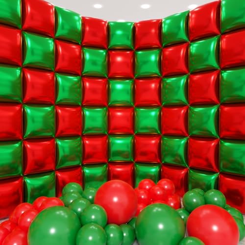 Christmas Red & Green Square Foil Balloons Kit - 50pcs + Balloon Garland Set | HKYOOD